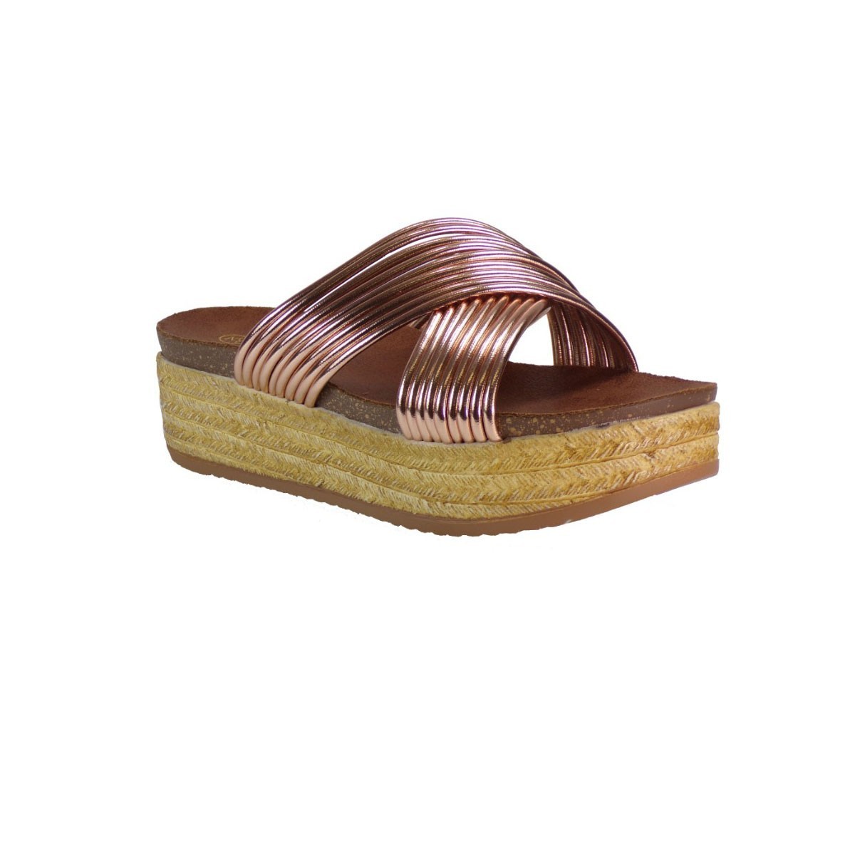 Envie Shoes Γυναικείες Παντόφλες Πλατφόρμες E64-05039 Ροζ Χρυσό