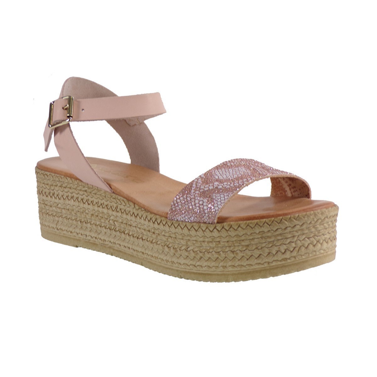 Moods Shoes Γυναικείες Πλατφόρμες Πέδιλα 13111 Λ.Χακλός Φίδι-Ρόζ Δέρμα
