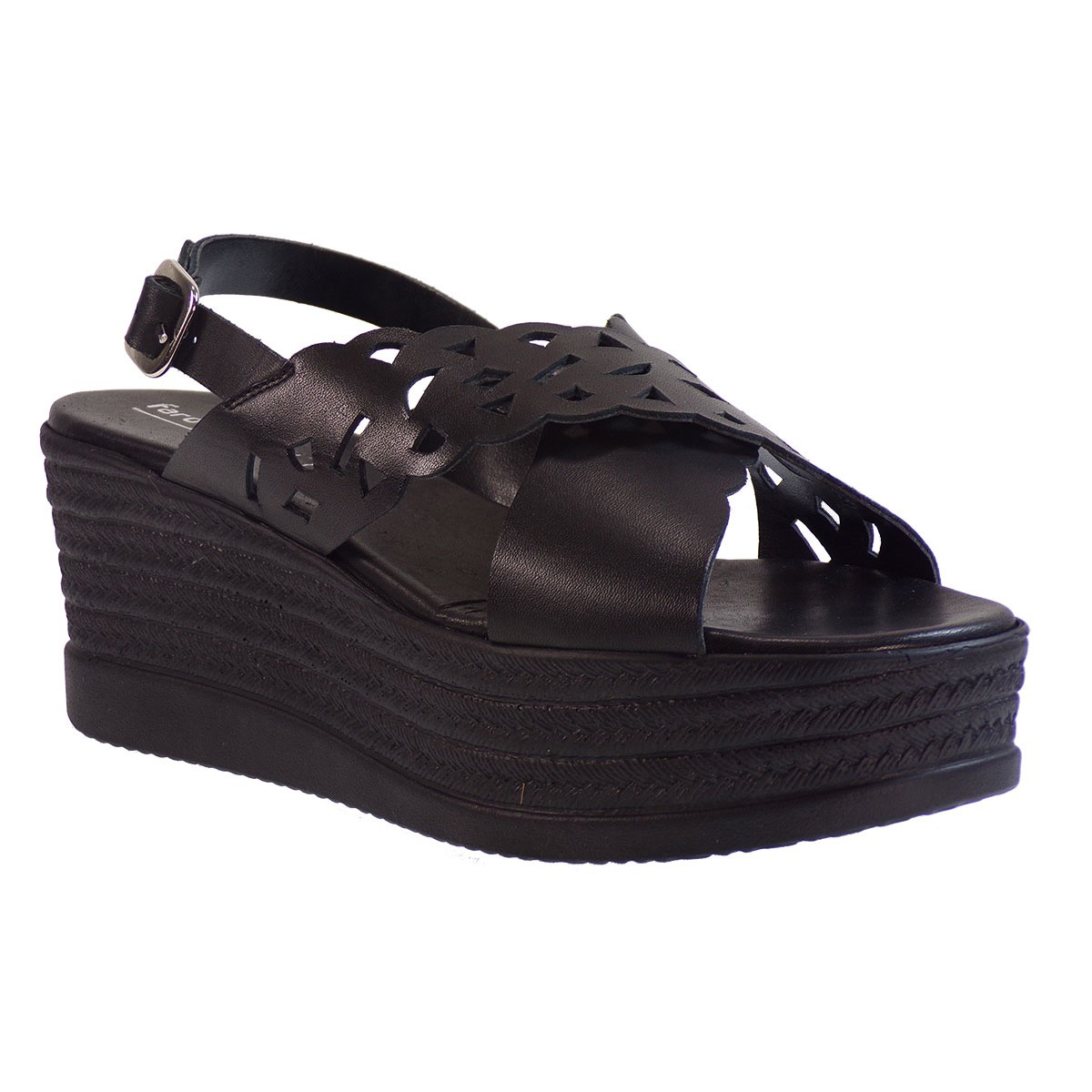 Fardoulis shoes Γυναικείες Πλατφόρμες Πέδιλα 64440 Μαύρο Δέρμα