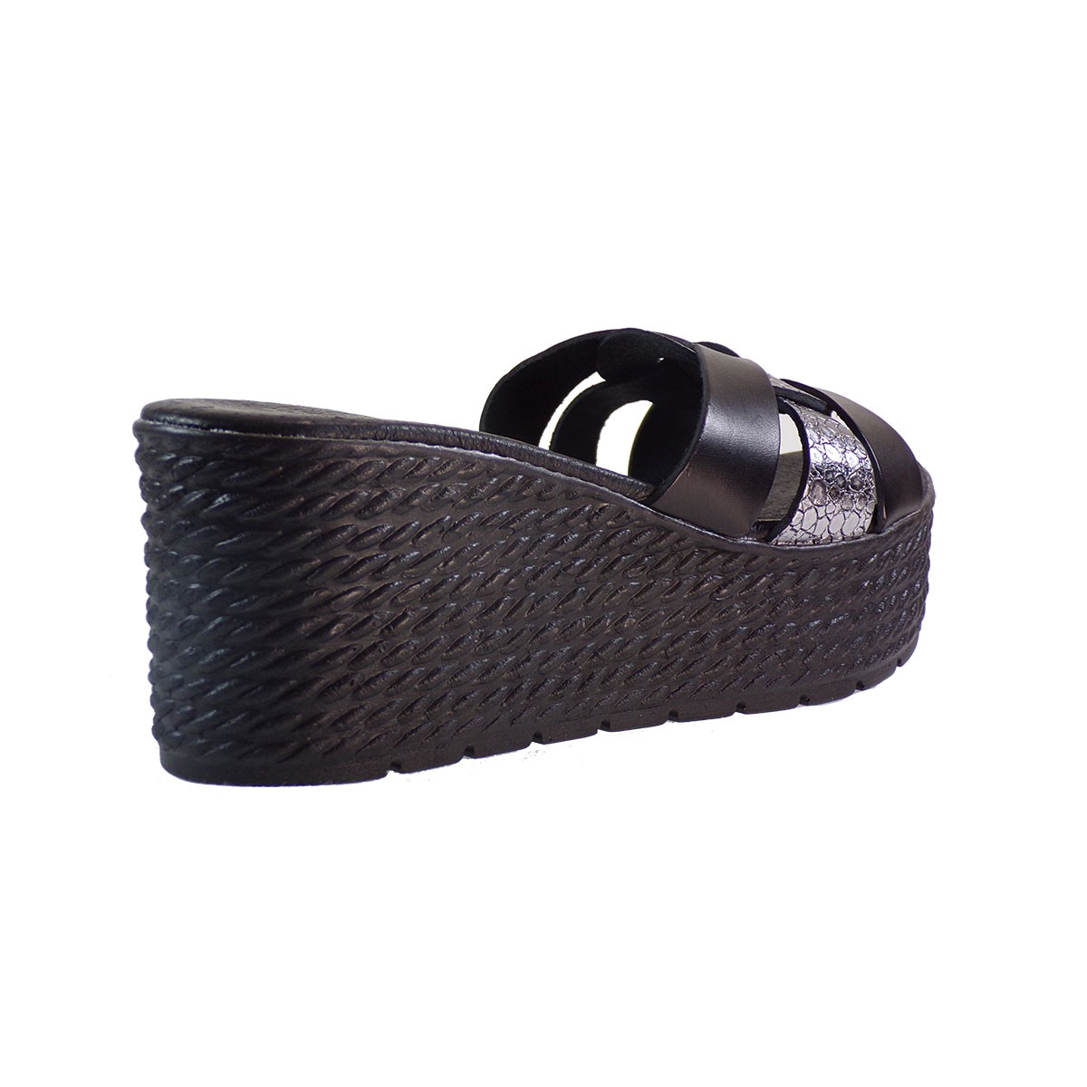 Alessandra Paggioti Γυναικείες Πλατφόρμες Παντόφλες 47661 Μαύρο Δέρμα φωτογραφία