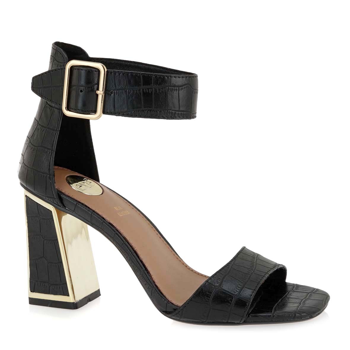 EXE Shoes Πέδιλα Γυναικεία 157-LUCIA-150 Μαύρο Κροκό K47001575024