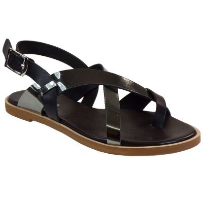 Fardoulis shoes Γυναικεία Παπούτσια Πέδιλα 268 Μαύρο-Ατσαλί Δέρμα