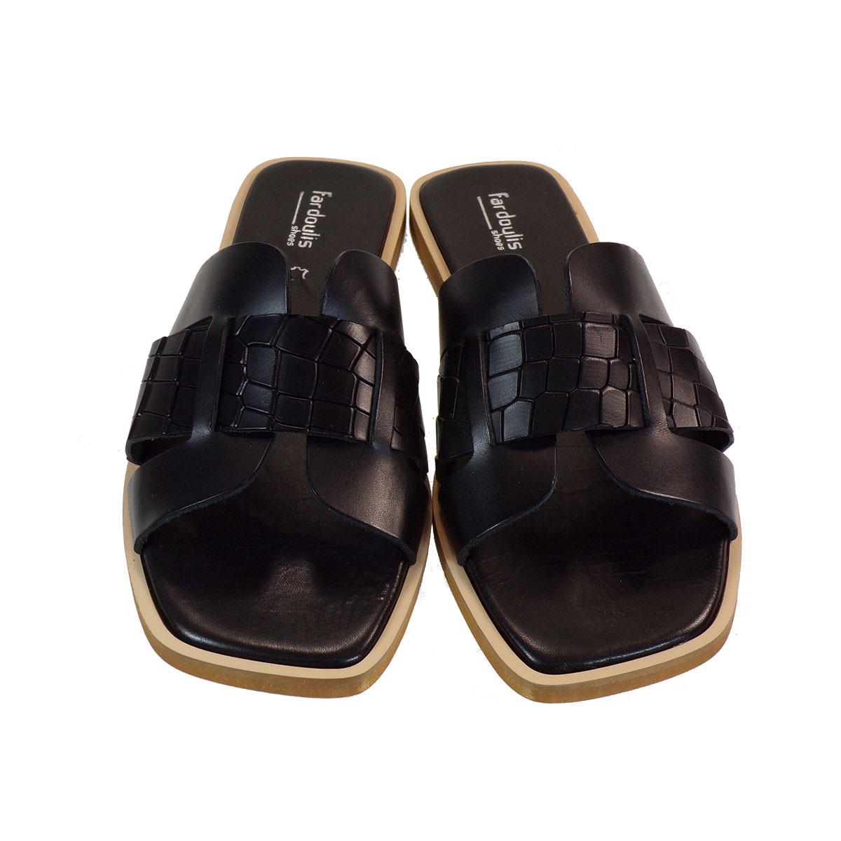 Fardoulis shoes Γυναικείες Παντόφλες 301 Μαύρο Κροκό Δέρμα φωτογραφία