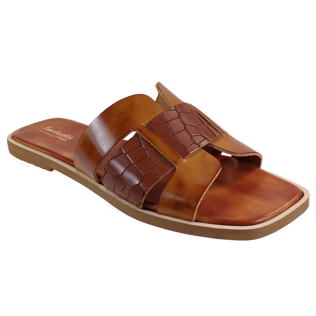 Fardoulis shoes Γυναικείες Παντόφλες 301 Ταμπά Κροκό Δέρμα