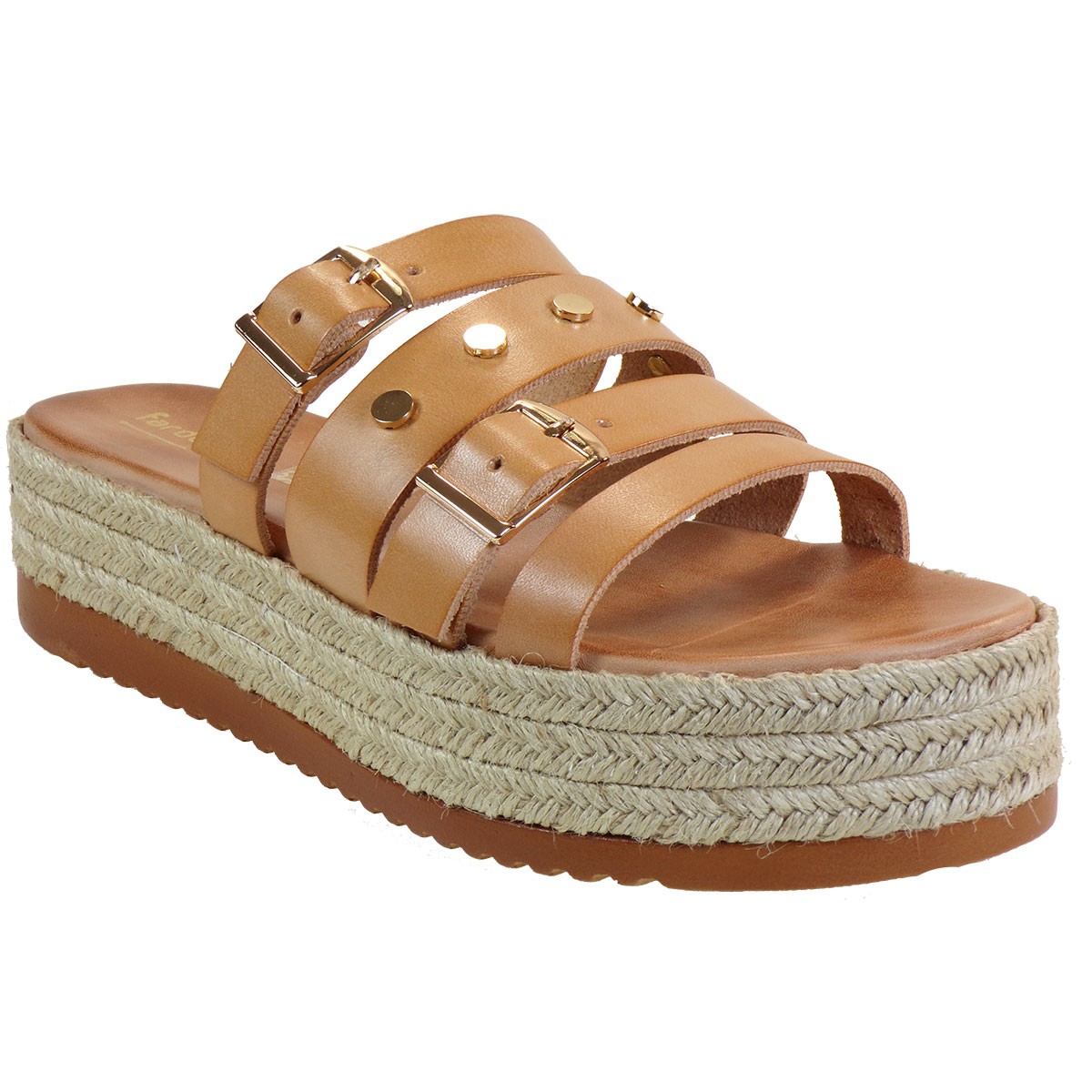 Fardoulis shoes Γυναικείες Πλατφόρμες Παντόφλες 1754 Ταμπά Φυσικό Δέρμα