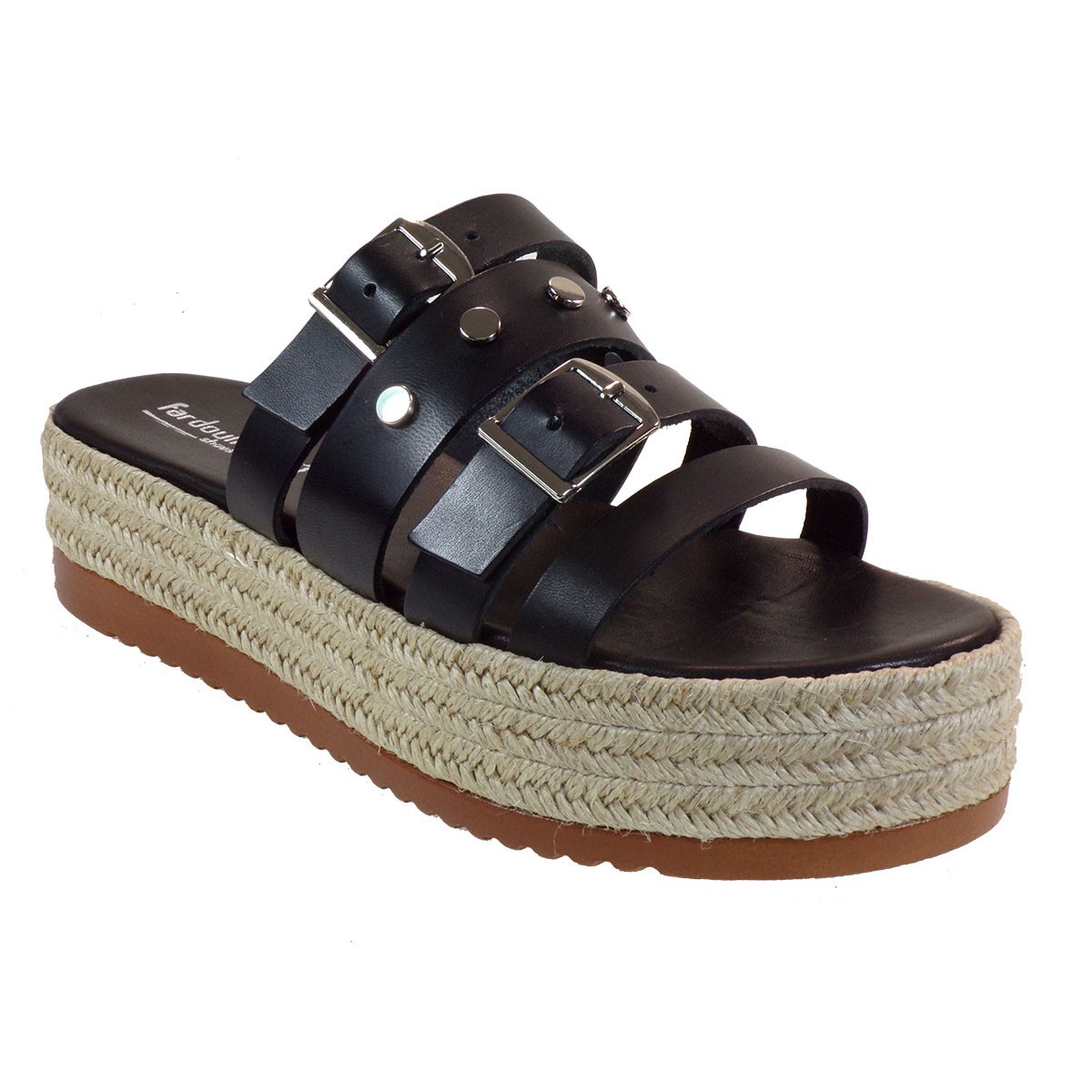Fardoulis shoes Γυναικείες Πλατφόρμες Παντόφλες 1754 Μαύρο Δέρμα