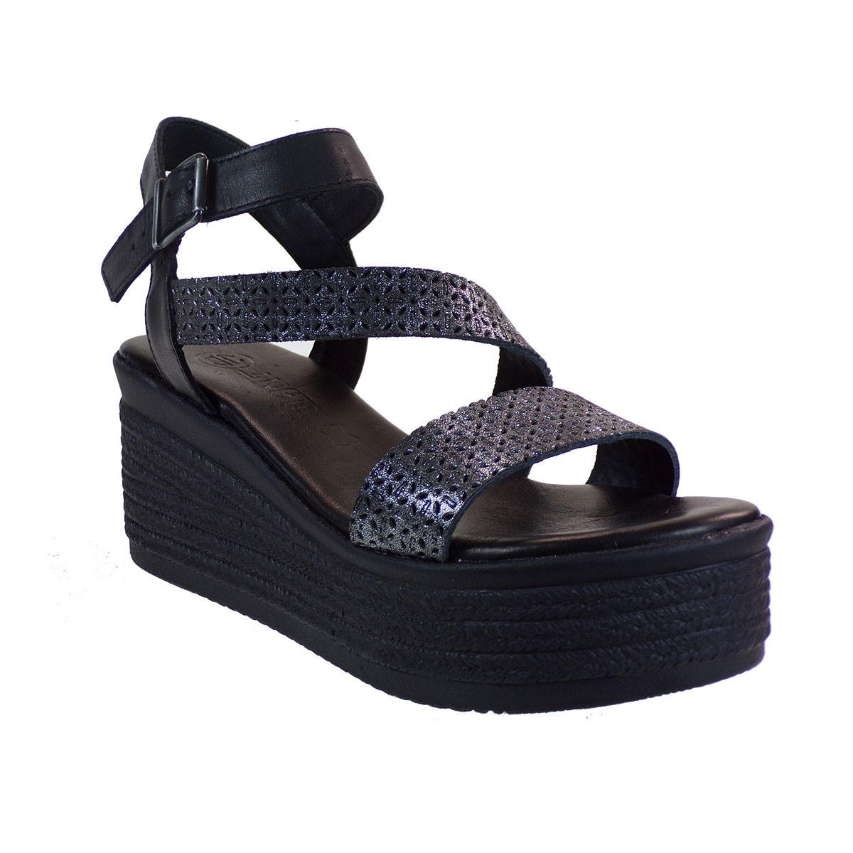 Katia Shoes Γυναικεία Πέδιλα Πλατφόρμες Κ139-1103 Ασταλί-Μαύρο Δέρμα