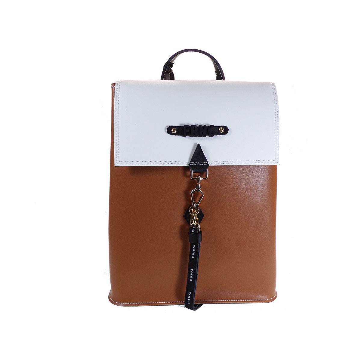 FRNC FRANCESCO Τσάντα Γυναικεία Πλάτης-Backpack 1812 Ταμπά-Λευκό Δέρμα