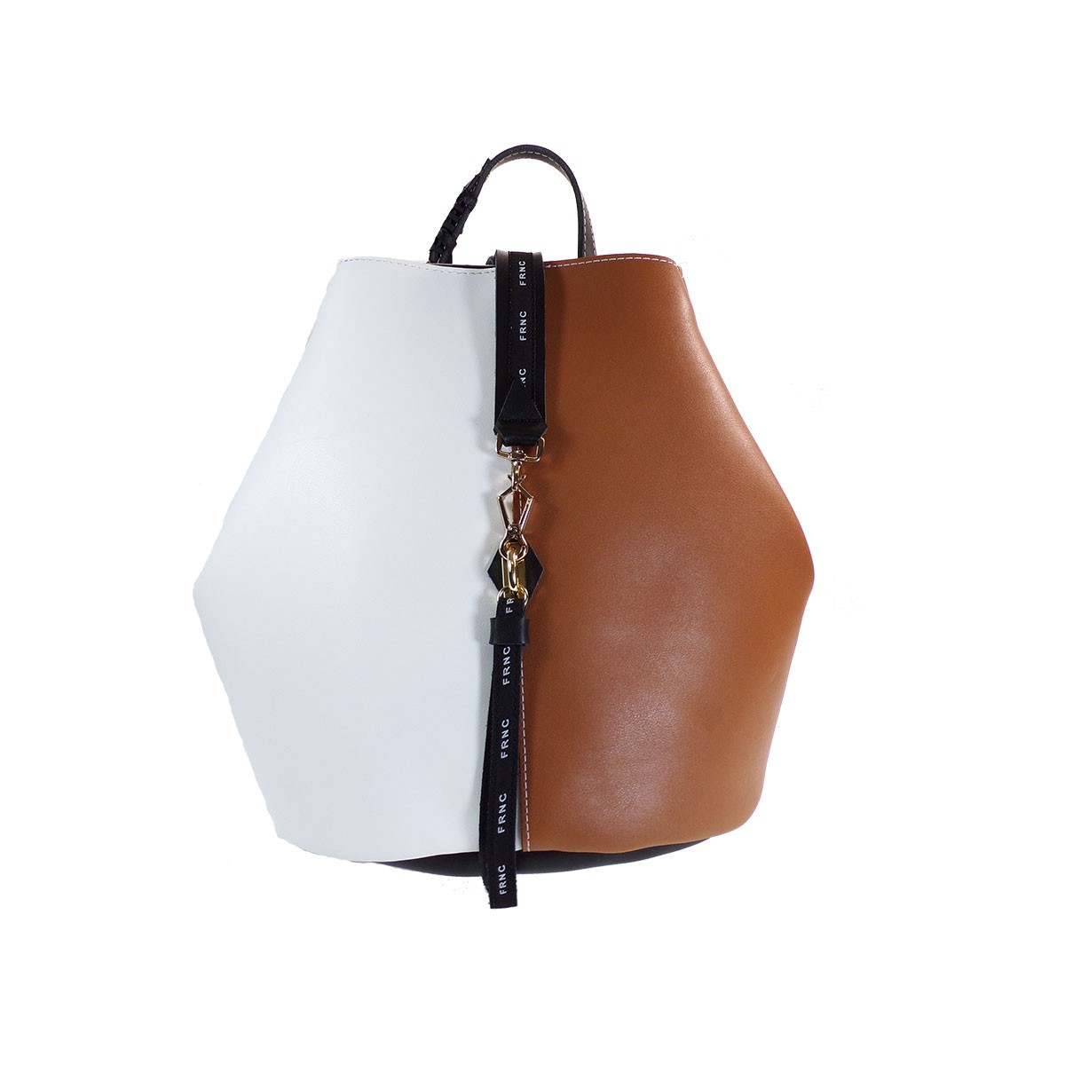 FRNC FRANCESCO Τσάντα Γυναικεία Πλάτης-Backpack 1810 Ταμπά-Λευκό Δέρμα