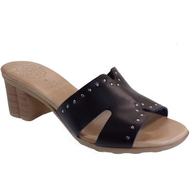 Porronet Shoes Γυναικεία Δερμάτινα Παντόφλες FI2625 Μαύρο