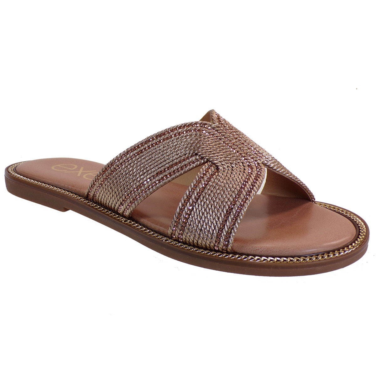 EXE Shoes Γυναικείες Παντόφλες ARIANA-158 Ροζ Χρυσό Στρας M47001581P50