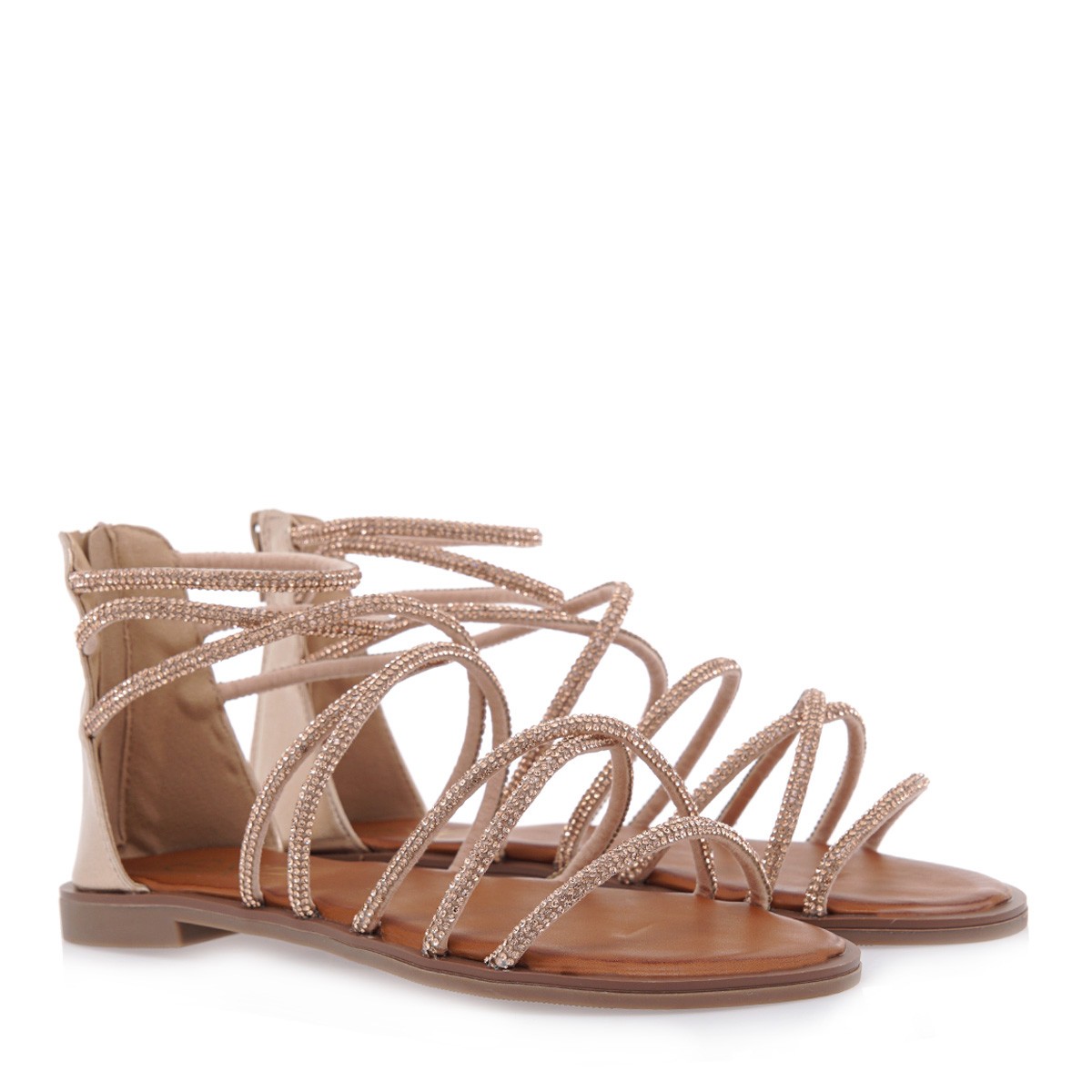 EXE Shoes Γυναικεία Πέδιλα 387-68D Ρόζ Χρυσό Στρας O468D3871E95
