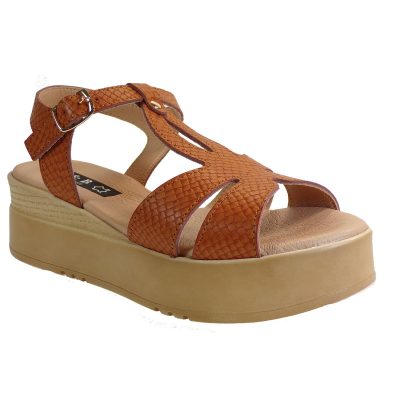 Bagiota Shoes Γυναικεία Πέδιλα Πλατφόρμα 811 Ταμπά Φίδι Δέρμα