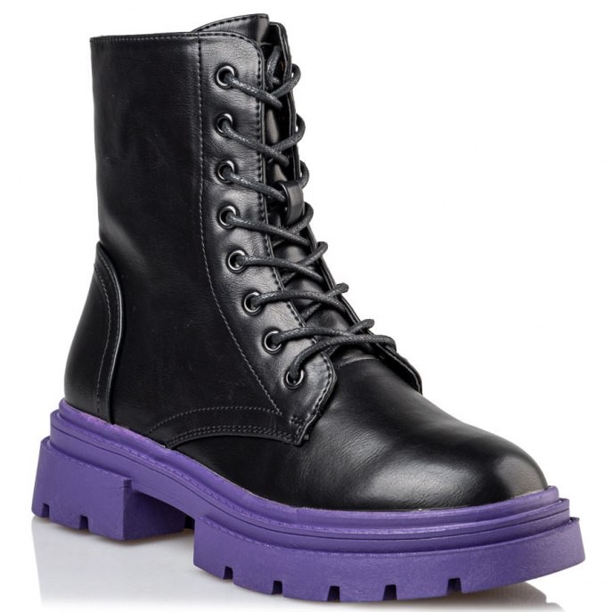 Envie Shoes Γυναικεία Μποτάκια Αρβυλάκια CΟΜΒΑΤ BOOTS V49-16221-41 Μαύρο-Μωβ