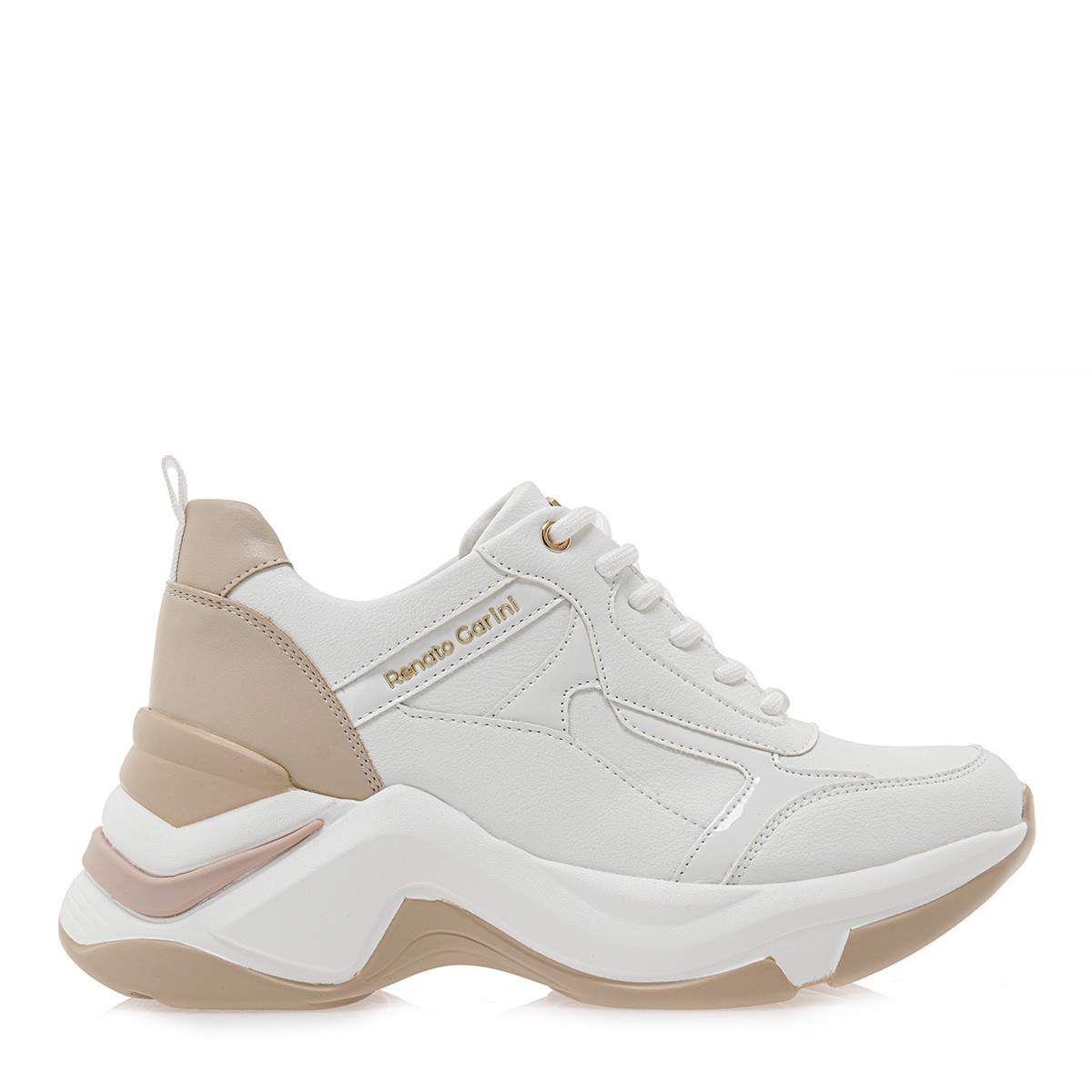 Renato Garini Γυναικεία Παπούτσια Sneakers 240-19R Λευκό Βερνί Μπέζ Q119R2404Y25