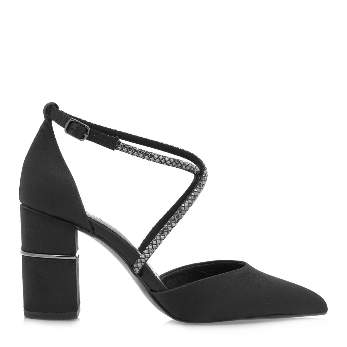 Exe Shoes Γυναικείες Γόβες 700-430 Μαύρο Σατέν Ατσαλί Στρας R1700430599B φωτογραφία
