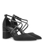 Exe Shoes Γυναικείες Γόβες 700-430 Μαύρο Σατέν Ατσαλί Στρας R1700430599B
