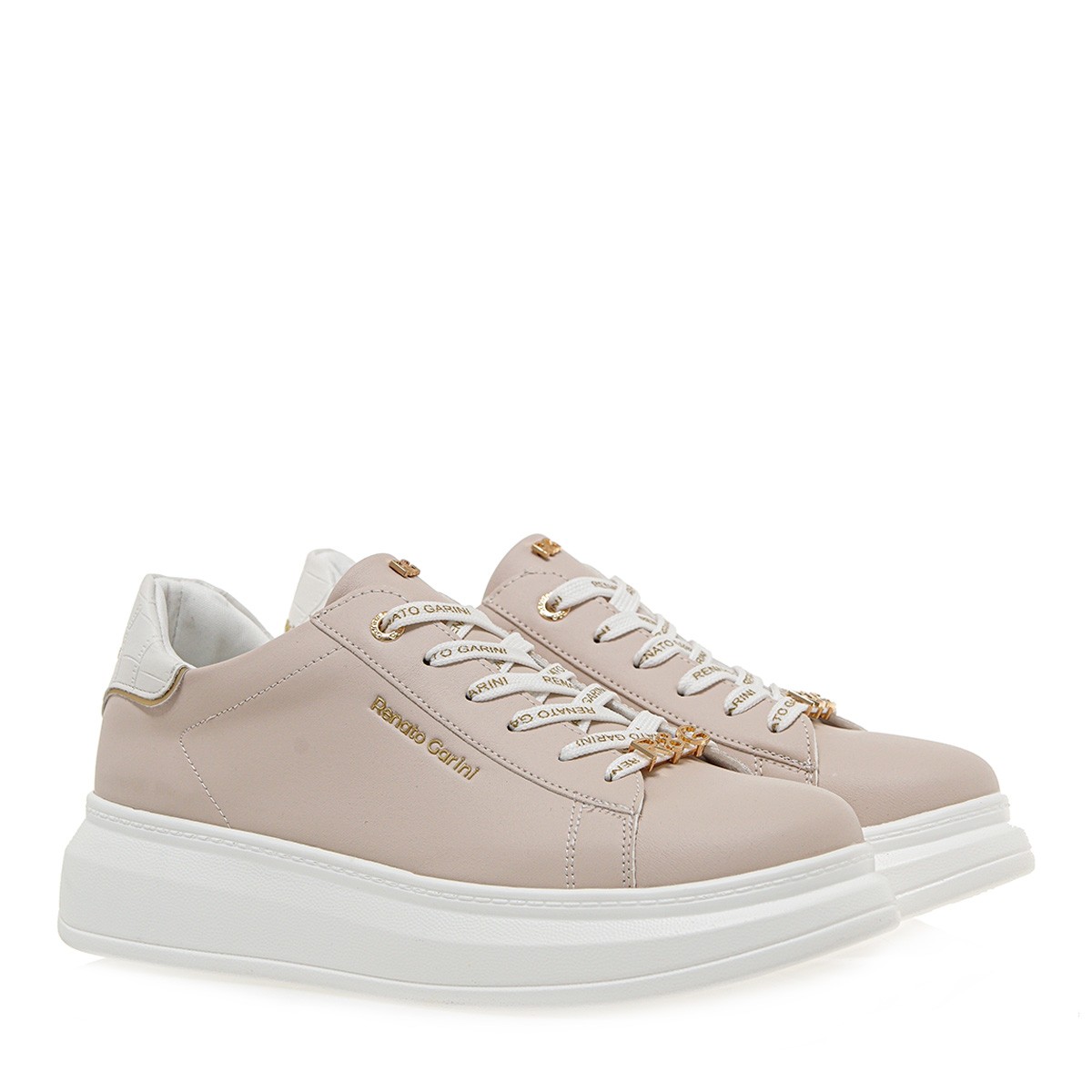  Renato Garini Γυναικεία Παπούτσια Sneakers 166-19R Μπέζ Λευκό Κροκό Πλατίνα S119R166295Z 2025