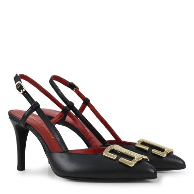 TSAKIRIS MALLAS Γυναικεία Παπούτσια SLINGBACK 100-708 Μαύρο Δέρμα Κόκκινο S41007084E35