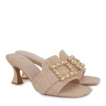 EXE Shoes Γυναικείες Παντόφλες lUCIA-536 700-563 Μπέζ  Ψάθα Χρυσό Στράς S470056344A3