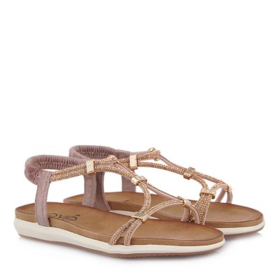 EXE Shoes Γυναικεία Πέδιλα 89Q-632 Ροζ Χρυσό Στρας S489Q6321E95