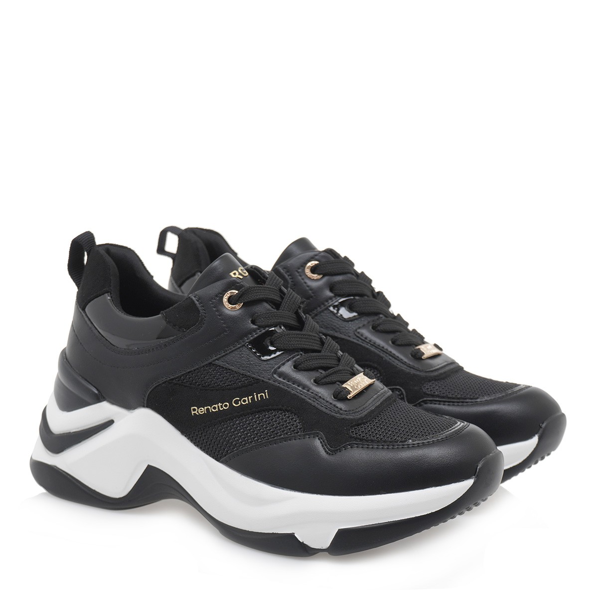 Renato Garini Γυναικεία Παπούτσια Sneakers 19R-164 Μαύρο Mesh Καστόρι Βερνί T119R164418X