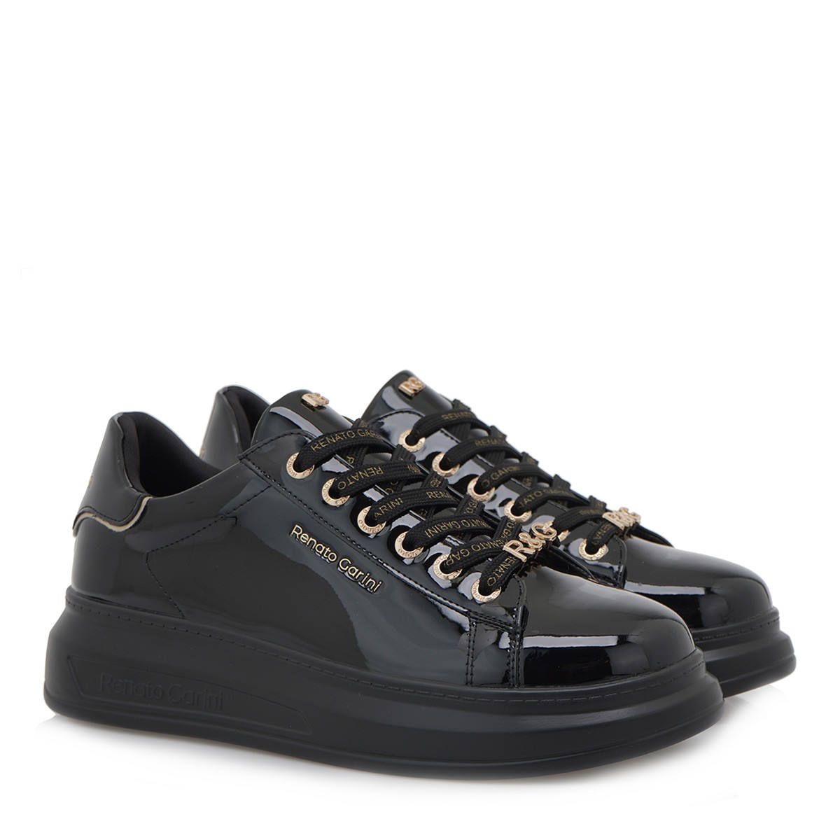 Renato Garini Γυναικεία Παπούτσια Sneakers 258-19R Μαύρο Βερνί Πλατίνα T119R25827E1