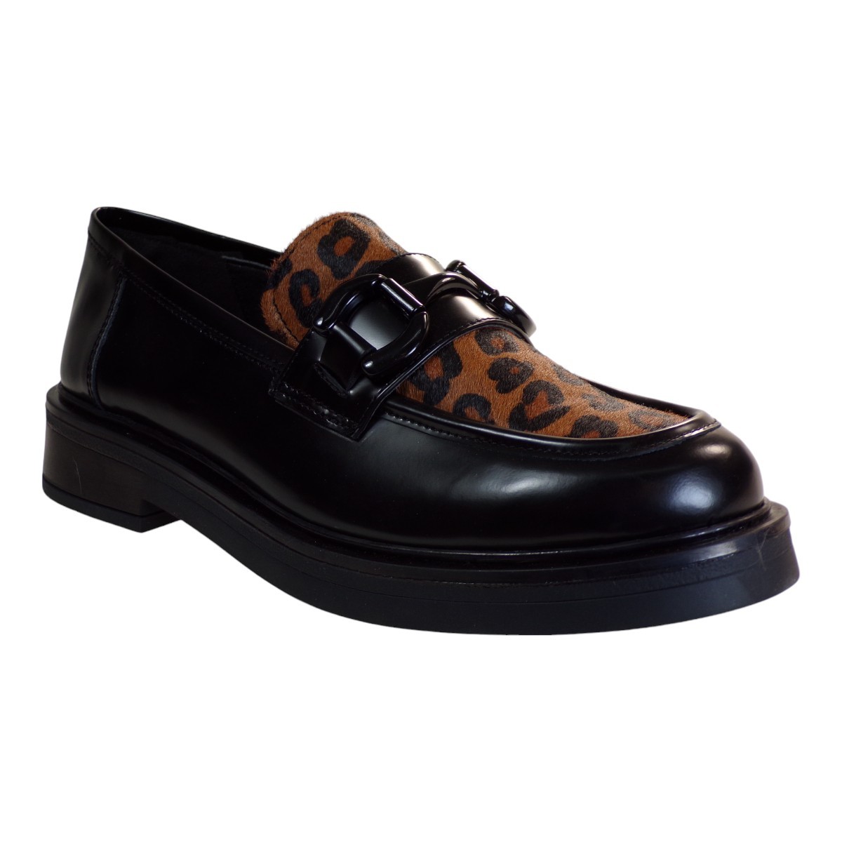 Commanchero Original Commanchero Γυναικεία Παπούτσια Μοκασίνια 51258-521 Μαύρο-Λεοπαρ Δέρμα