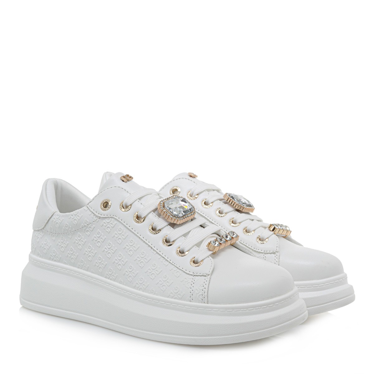  Renato Garini Γυναικεία Παπούτσια Sneakers 652-19R Λευκό Πλατίνα Στάμπα U119R6522E64 2025