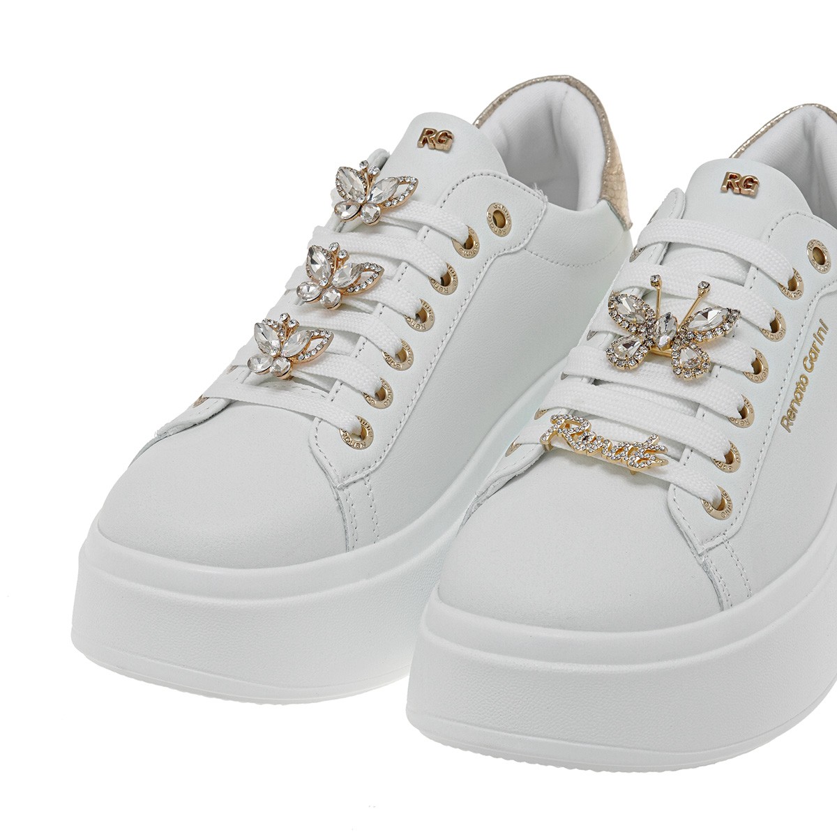 Renato Garini Γυναικεία Παπούτσια Sneakers 880-19R Λευκό Πλατίνα Φίδι U119R880387A φωτογραφία