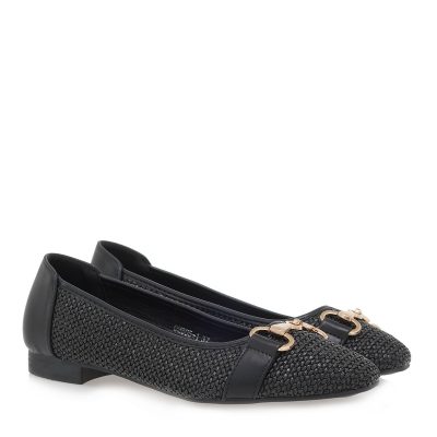 Exe Shoes Γυναικείες Γόβες -Μπαλαρίνες 39W-678 Μαύρο Ψάθα U139W678166G