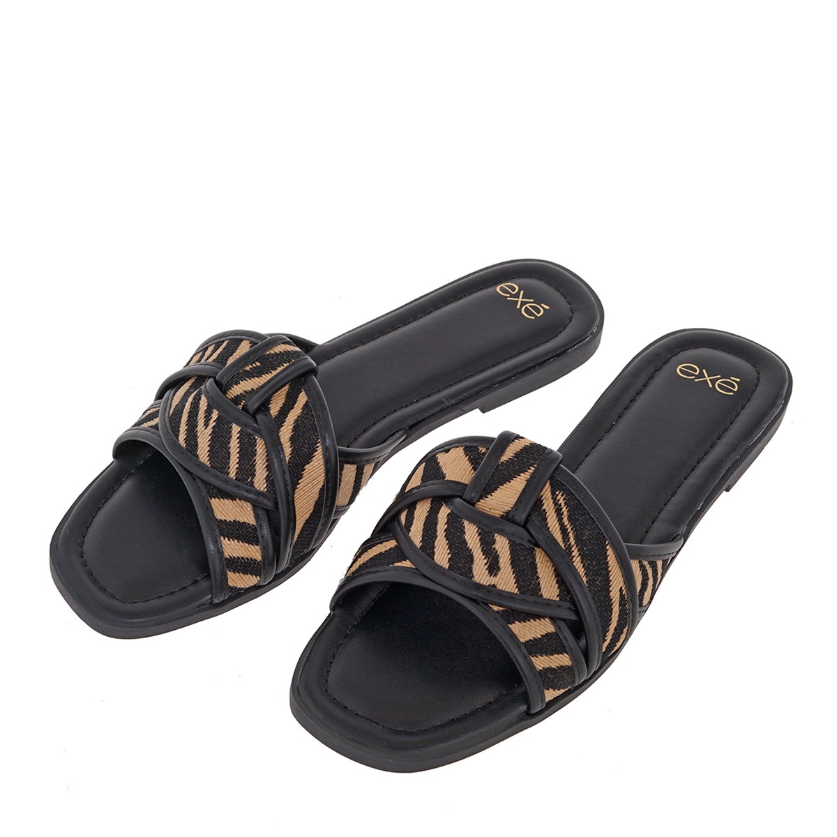 EXE Shoes Γυναικείες Παντόφλες 700-159 Μαύρο Καμηλό Ζεμπρά U470015911K4 φωτογραφία
