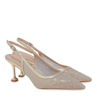 EXE Shoes Γυναικεία Παπούτσια SLINGBACK Mules 700-511 Πλατίνα Στράς U47005114Z36
