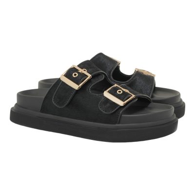 EXE Shoes Γυναικεία Παντόφλας FLATFORMS 03R-232 Μαύρο Πόνυ Δέρμα U403R2322877