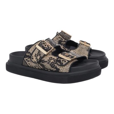 EXE Shoes Γυναικεία Παντόφλας FLATFORMS 03R-232 Μπέζ Μαύρο Φίδι U403R2322F75