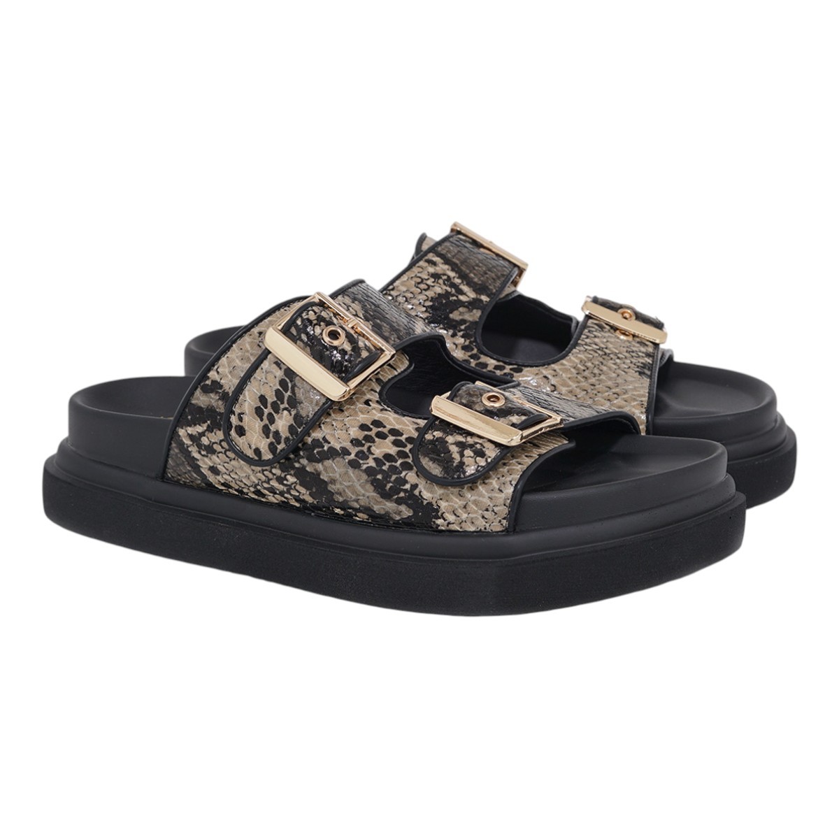 EXE EXE Shoes Γυναικεία Παντόφλας FLATFORMS 03R-232 Μπέζ Μαύρο Φίδι U403R2322F75