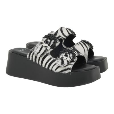 EXE Shoes Γυναικεία Παντόφλας 19A-827 ΜΑΥΡΟ ΛΕΥΚΟ ΖΕΜΠΡΑ ΠΟΝΥ U419A827711I