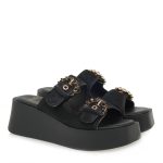 EXE Shoes Γυναικεία Παντόφλας 19A-827 ΜΑΥΡΟ ΠΟΝΥ ΜΑΥΡΟ ΣΤΡΑΣ U419A82773L0