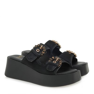 EXE Shoes Γυναικεία Παντόφλας 19A-827 ΜΑΥΡΟ ΠΟΝΥ ΜΑΥΡΟ ΣΤΡΑΣ U419A82773L0