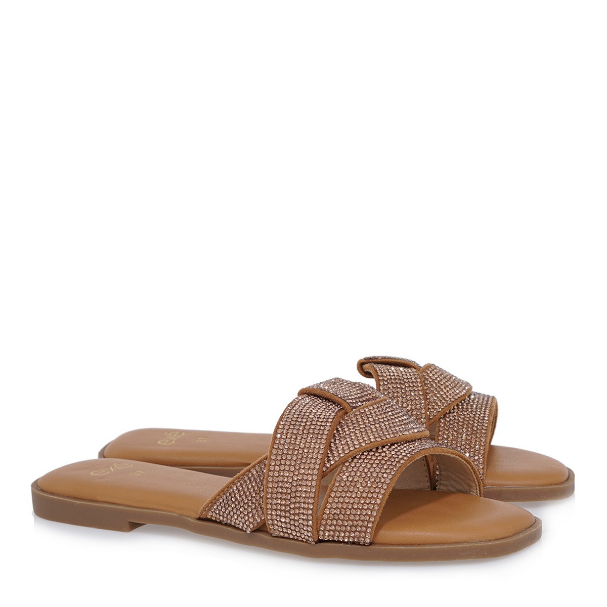 EXE EXE Shoes Γυναικείες Παντόφλες 36W-071 ΡΟΖ ΧΡΥΣΟΣ ΣΤΡΑΣ U436W071137M