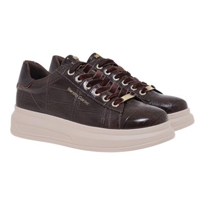 Renato Garini Γυναικεία Παπούτσια Sneakers 458-19R Καφέ Κροκό Μπρονζέ V119R45823N5