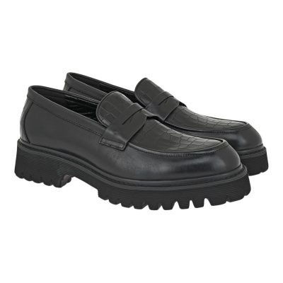 Renato Garini Ανδρικά παπούτσια LOAFERS 15W-820 Μααύρο Δέρμα Μαύρο Κροκό V515W8202950