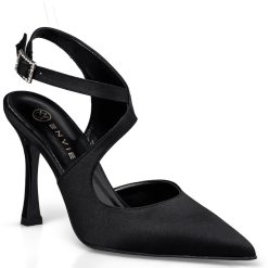 Envie Shoes Γυναικεία Παπούτσια Γόβες BOW SLINGBACK PUMPS E02-22086-34 Mαύρο Σατέν