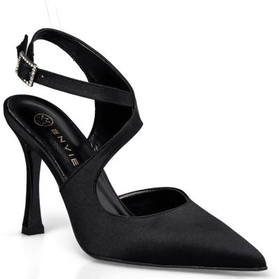 Envie Shoes Γυναικεία Παπούτσια Γόβες BOW SLINGBACK PUMPS E02-22086-34 Mαύρο Σατέν