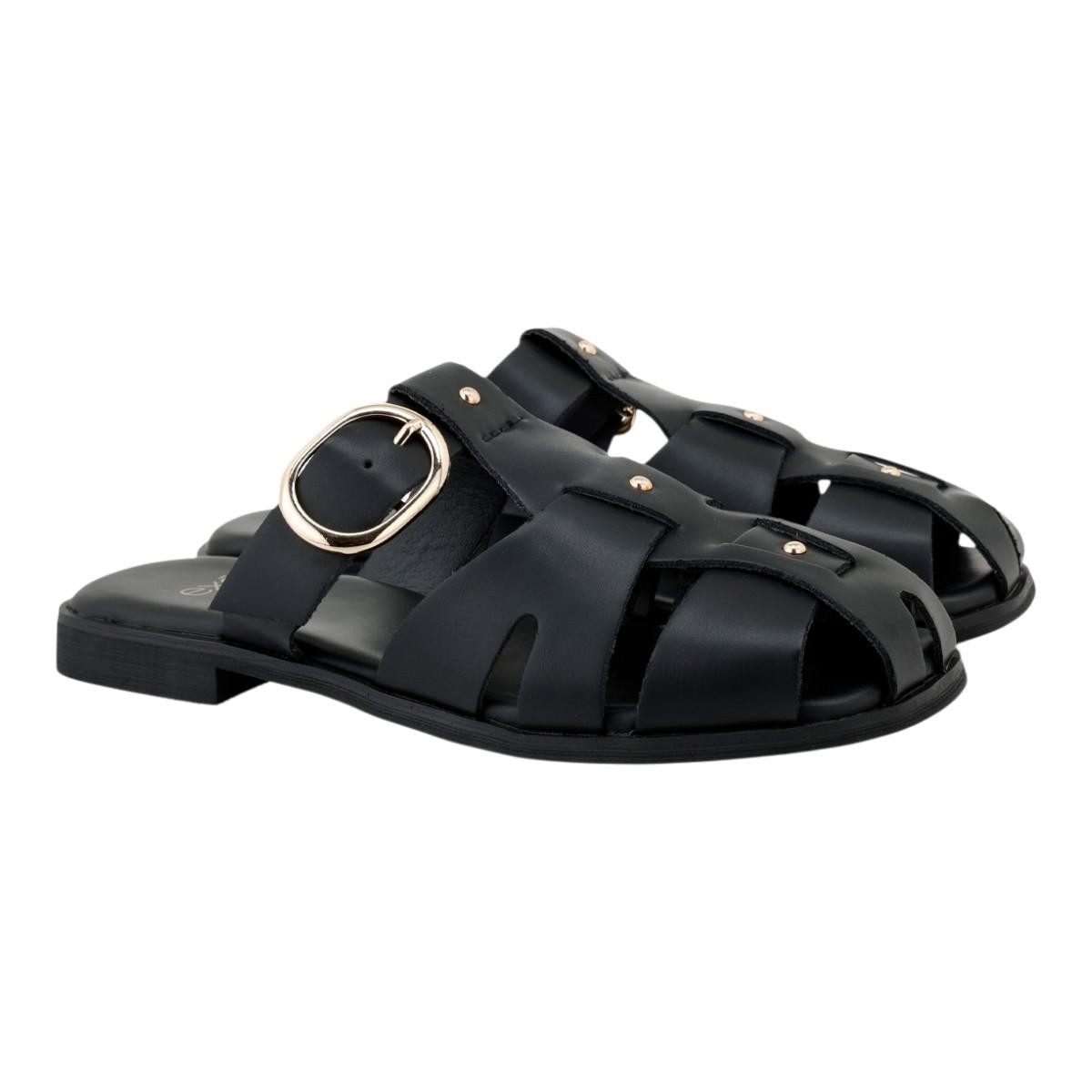 Exe Shoes Γυναικεία Παπούτσια FLATS MULES 03R-351 Μαύρο Δέρμα W403R3511002