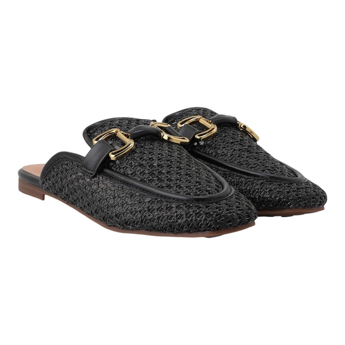 Exe Shoes Γυναικεία Παπούτσια MULES 71S-921 Μαύρο Ψάθα W471S9211H23