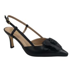 MOURTZI Γυναικεία Δερμάτινα Παπούτσια SLINGBACK Γόβες 75/71614 Μαύρο Δέρμα
