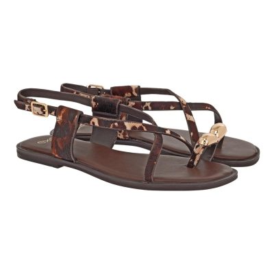 Exe Shoes Γυναικεία Παπούτσια FLATS Πέδιλα 19A-026 Μπέζ Καφέ COW ΠΟΝΥ ΧΡΥΣΟ W419A02610W1