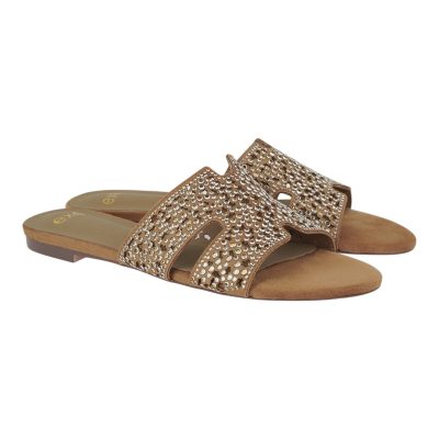 Exe Shoes Γυναικεία Παπούτσια FLATS MULES 70V-232 Μόκα Καστόρι  Στράς W470V23211Y8